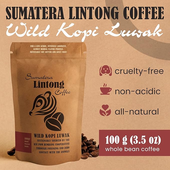 Wild Kopi Luwak the World’s Most Exclusive Coffee Sustainably Sourced From Sumatra Indonesia (100gr / 3.5oz)