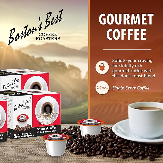 Boston’s Best - Rich &amp Bold French Roast Gourmet Coffee Delectable Dark Roast Compatible with Keurig Coffee Maker - 144 Count (Pack of 1)