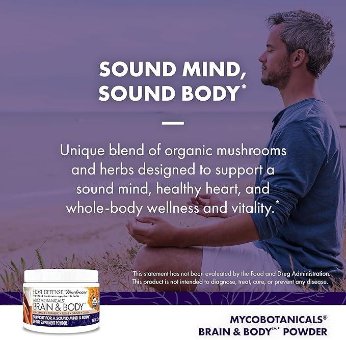 Host Defense MycoBotanicals Brain &amp Body* Powder - Digestive &amp Immune Support Supplement with Lion's Mane &amp Reishi Mushroom - Brain Supplement to Support Memory &amp Focus - 3.5 oz (33 Se