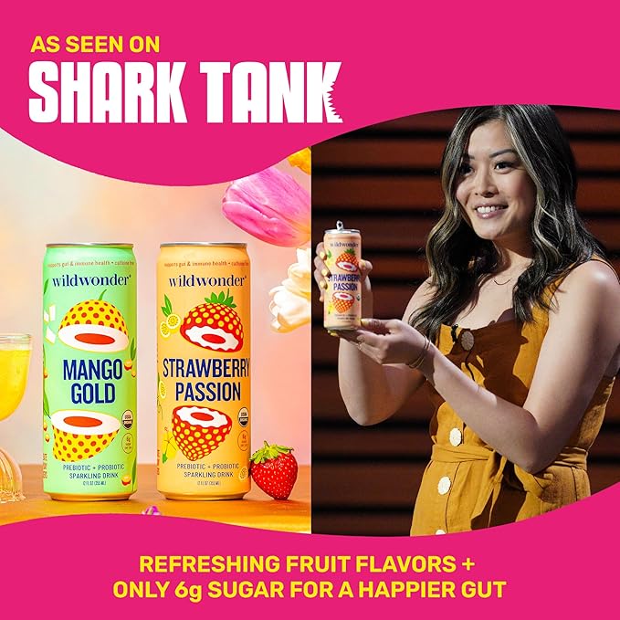 wildwonder Sparkling Probiotic Drink 12pk For Gut Health &amp Immune Support Classic Variety Pack 5g Prebiotic Fiber Live Probiotics Organic Vegan Low Sugar 12 Pack 12oz Can Seen on Shark T