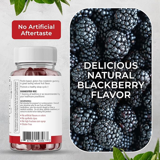 Vegan Melatonin Gummies for Adults – 2 mg Pectin-Based Gummy Melatonin Supplement – Natural Blackberry Flavor – Non-GMO Gluten-Free Gelatin-Free Soy-Free – 60 Count