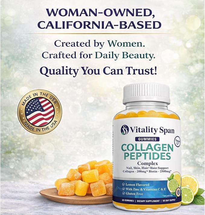 Collagen Gummies for Women with Biotin 2500mcg Vitamin C E &amp Zinc – Hair Skin and Nails Gummies – Low Sugar Lemon Flavor – Beauty Supplement – 60 Gummies