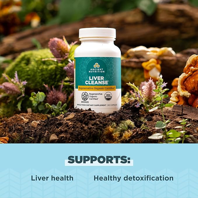 Ancient Nutrition Regenerative Organic Certified Liver Cleanse Supplement Ancient Herbals Liver Cleanse with Milk Thistle Burdock Root &amp Reishi for Optimal Liver Support Gluten Free 90 Count