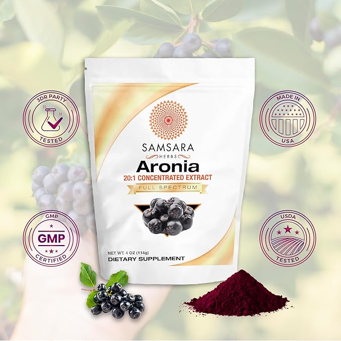 Samsara Herbs Aronia Berry 20:1 Extract Powder (16oz/454g) - Antioxidant Flavonoids and Polyphenols Supplement - High ORAC - Native American Berry - Improved Wellbeing