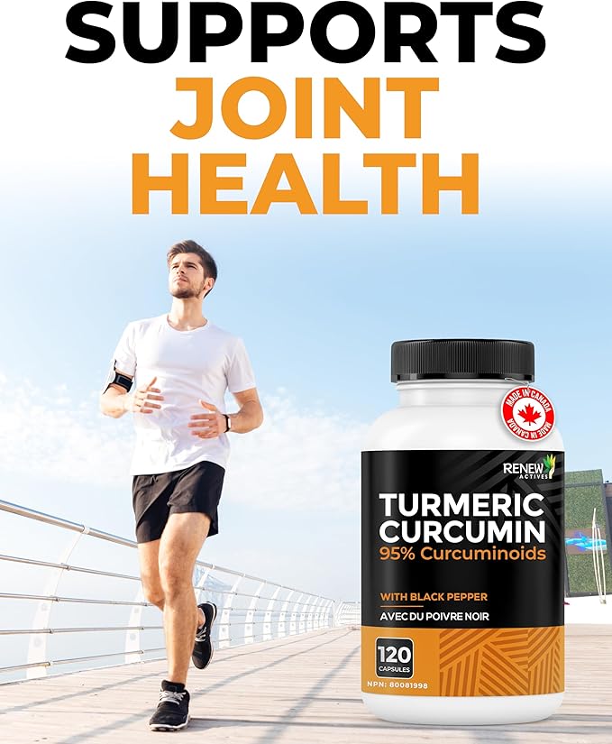 Renew Actives Turmeric Curcumin with Black Pepper – 600MG Turmeric Root 100MG Curcuminoids per 2 Capsules – Supports Digestion Liver Health Joint Relief &amp Mobility – Made in Canada – 120 Capsul