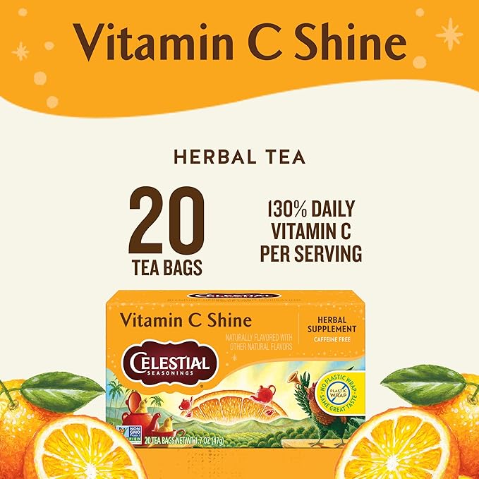 Celestial Seasonings Vitamin C Shine Herbal Tea Caffeine Free 20 Tea Bags Box (Pack of 6)