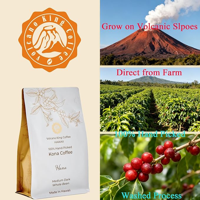 Hawaiian Kona Coffee Beans No. 1 Grade 100% Kona No Blend Medium Dark Roast Whole Bean from Our Coffee Estate in Hawaii Smooth and Low Acidity(Hana 7 oz)