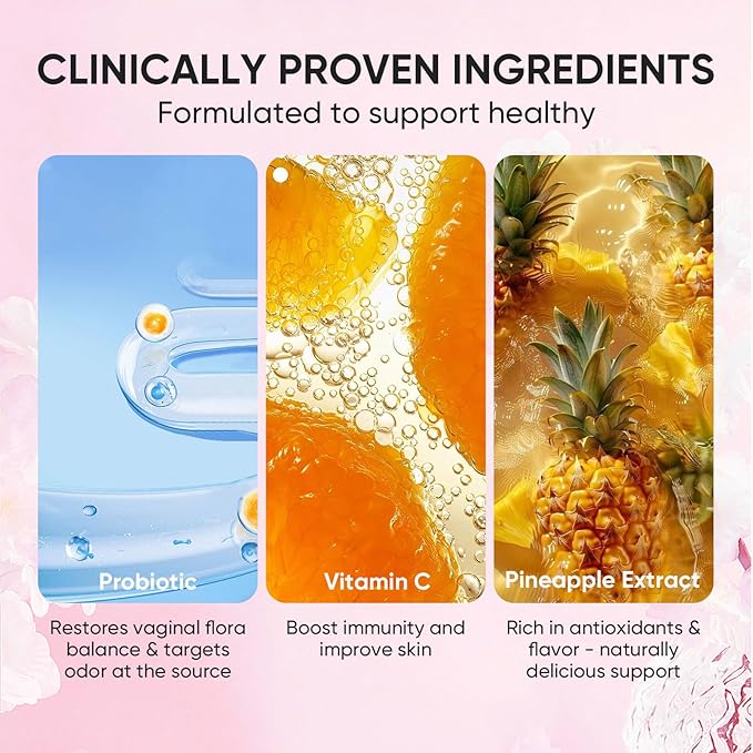 Nuora Feminine Balance Gummies for Women PH Balance Healthy Odor Flora and Immune Support Vaginal Health Support Vegan Hawaiian Pineapple 60 Count (1)