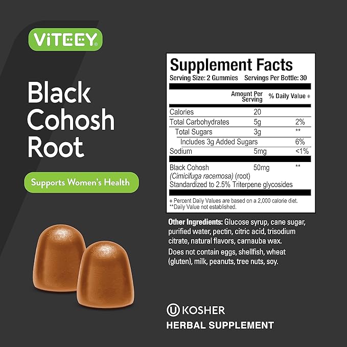 Viteey Black Cohosh Root Gummies - Menopause Relief for Hot Flashes and Night Sweats - Vegan Gluten Free Non-GMO - 120 Count