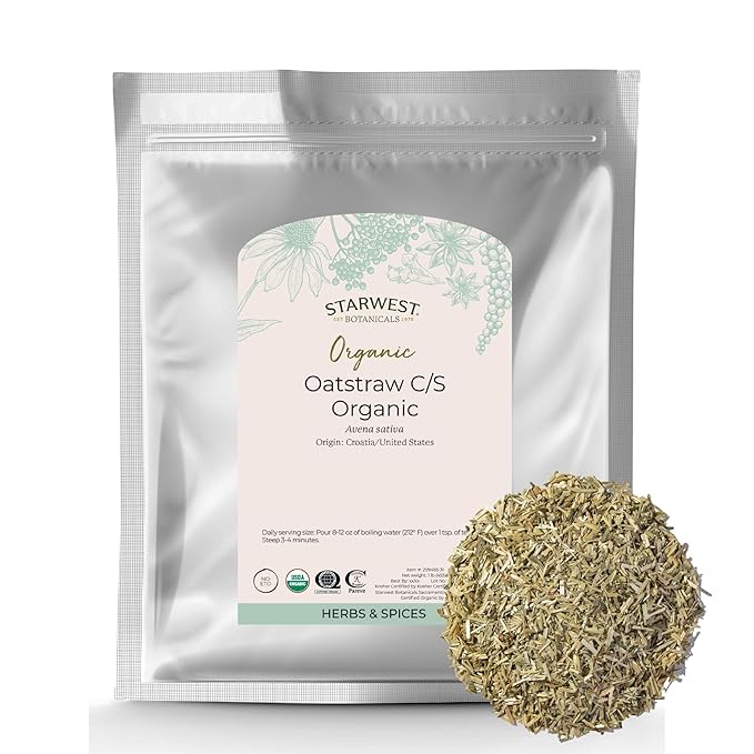 Starwest Botanicals Oatstraw Loose Leaf Organic - Dried Herb for Tea &amp Cooking Cut &amp Sifted Certified Kosher Non-GMO - Bulk 1 lb Bag