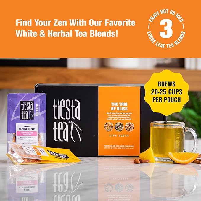 Tiesta Tea - Loose Leaf Herbal Tea Gift Box Medium to Non-Caffeinated Assorted Blends 3 Pouches for Hot &amp Iced Brews Variety Pack Maui Mango Nutty Almond Cream and Pomegranatopia