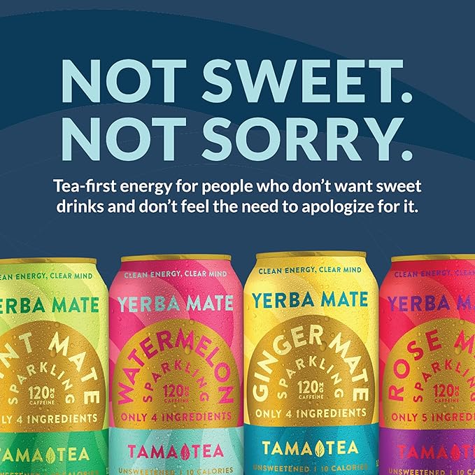 Organic Sparkling Rosé Yerba Mate Tea Unsweetened by Tama Tea - Sugar Free Energy Drink Alternative 120mg Natural Caffeine 12 oz (12-Pack)