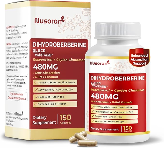 Dihydroberberine - Super Berberine - Patented GlucoVantage 810mg - 5X Absorption - with Resveratrol Cinnamon Grape Seed Extract- Support Metabolism Digestion