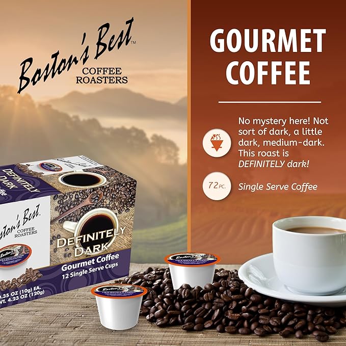 Bostons Best - Definitely Dark Roast Bold &amp Rich Gourmet Coffee Compatible with Keurig Coffee Maker 1 Count (72 Single Serve Cups)