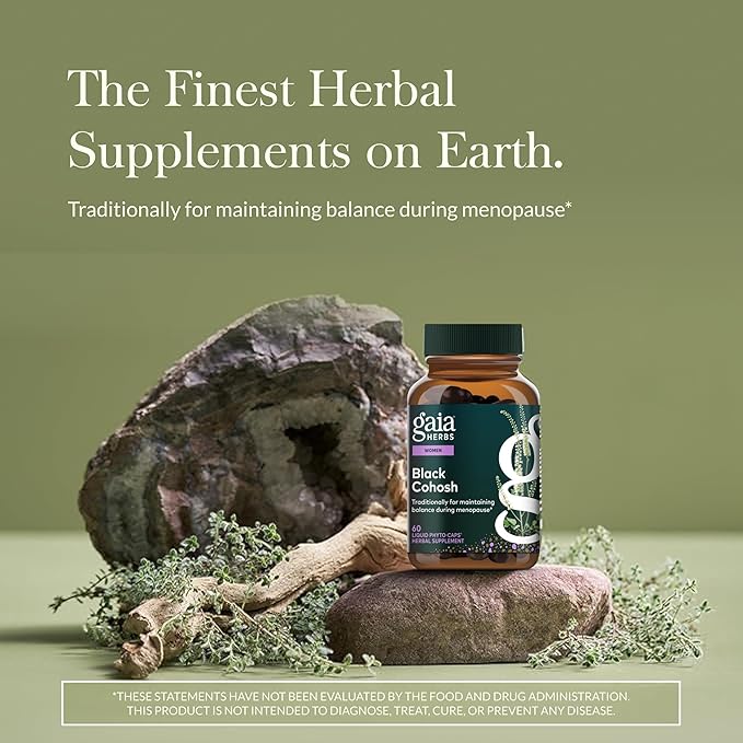 Gaia Herbs Black Cohosh - Menopause Support Supplement to Help Support Hormone Balance &amp Health for Women* - with Black Cohosh - 60 Vegan Liquid Phyto-Caps (60 Servings)