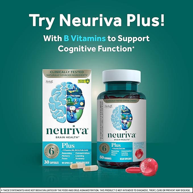 NEURIVA Original Brain Supplement for Memory Focus &amp Concentration + Learning &amp Accuracy with Clinically Tested Nootropics Phosphatidylserine and Neurofactor Caffeine Free 30ct Capsules