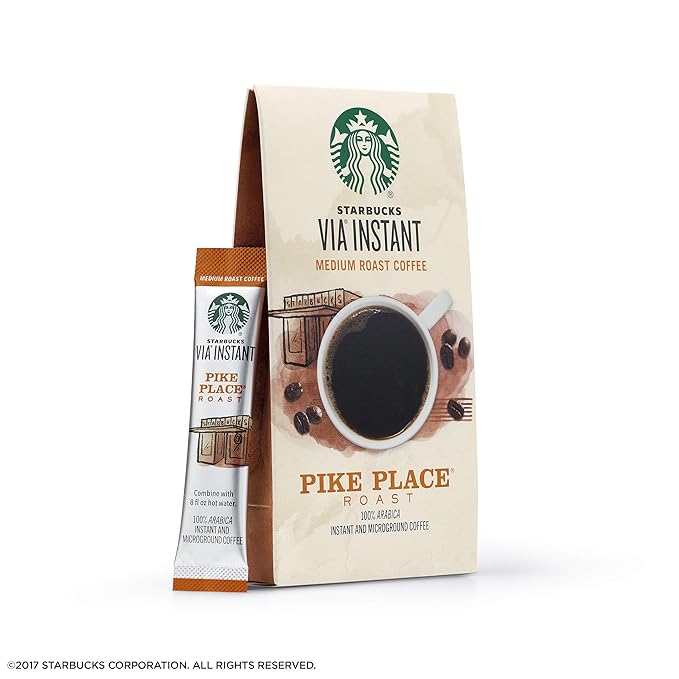 Starbucks VIA Instant Coffee Medium Roast Packets - Pike Place Roast - 8 Count (Pack of 12) &amp 1 Box (50 Packets)