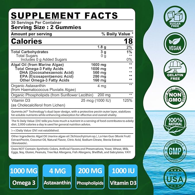 Vegan Omega 3 Gummies 1 Pack+ GABA Gummies Sugar Free 2 Pack