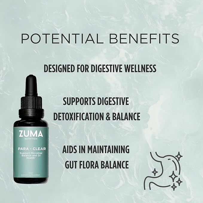 Zuma Nutrition para-Clear Vegan Herbal Liquid with Clove Extract &amp Sweet Wormwood for Gut Health &amp Immune Support Plant Based Water Soluble Supplement for Men &amp Women 30 mL Bottle