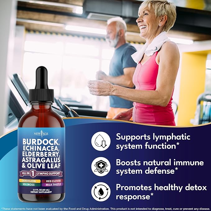 NEW AGE Lymphatic Drainage Supplement - Burdock Lymphatic Support Drops - Burdock Root Mullein Echinacea Elderberry Dandelion Astragalus Milk Thistle Red Clover - 4 oz