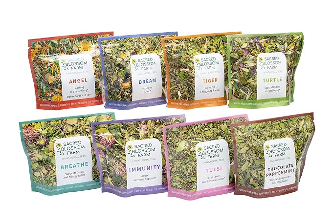 Sacred Blossom Farm Herbal Tea | 8 Tea Set | Farm Direct | Loose Leaf | All Natural &amp Sustainably Grown in USA | Non-GMO | Caffeine Free | Over 200 servings