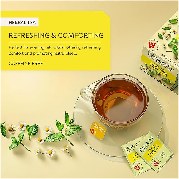 Wissotzky Chamomile Tea with Nana Mint (6 Pack = 120 Tea Bags) Caffeine Free Rich Tasting &amp Invigorating All Natural Flavors