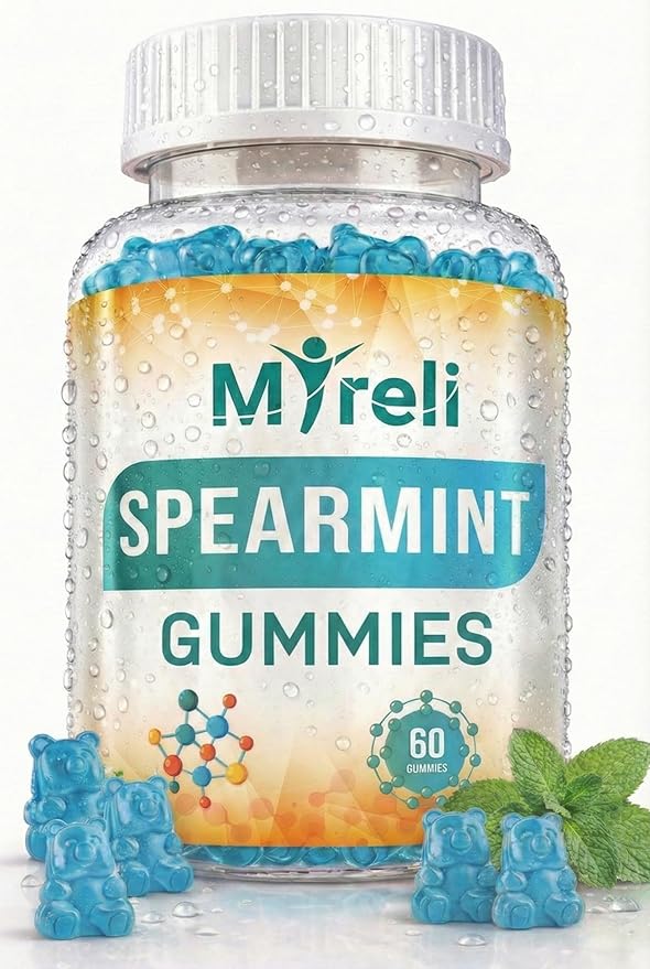 Spearmint Leaf Extract 1000 mg Gummies - Herbal Mentha Spicata Chews with High Strength Botanical Extract for Daily Balance Digestive Comfort Breath Support and Focus 60 Vegan Chewables