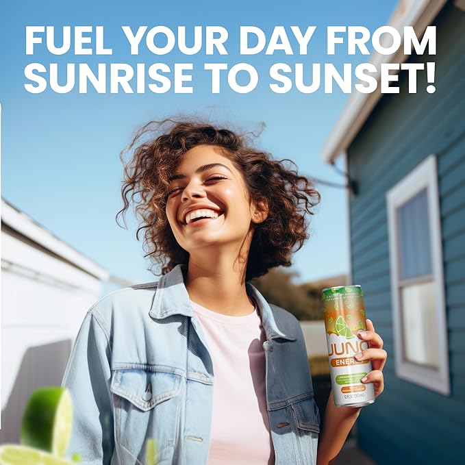 JUNO ENERGY Limeade Sparkling Energy Drink - Sugar Free Electrolytes Energizing and Hydrating with 125mg Organic Caffeine from Green Coffee Beans Stevia Lime Juice &amp Electrolytes - Vegan Glute