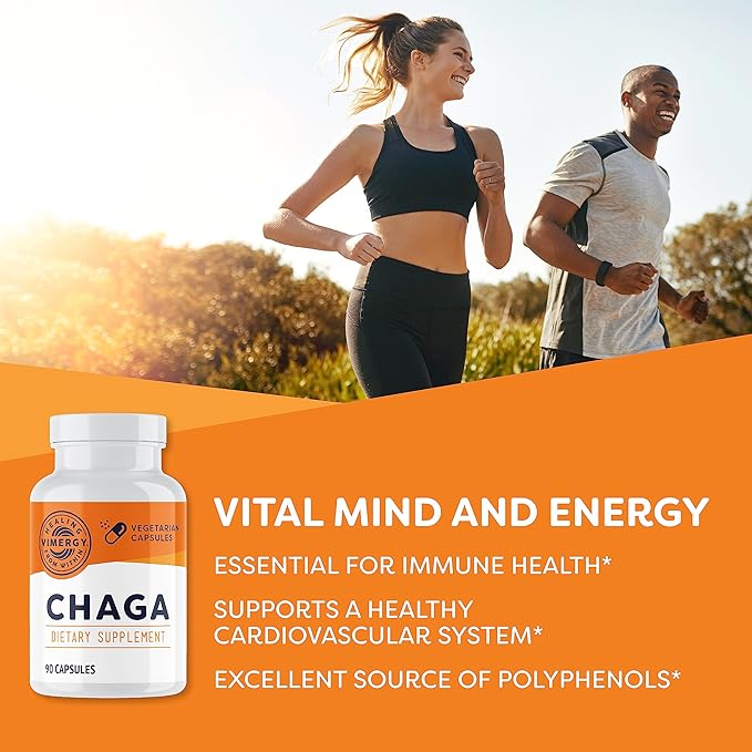 Vimergy Chaga Capsules – Superfood Cellular Support* – Cardiovascular Health Benefits* – Kosher Vegan Gluten-Free – 90 Capsules
