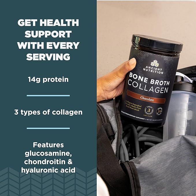 Ancient Nutrition Bone Broth Collagen Powder Chocolate 30 Servings + Bone Broth Collagen Powder Vanilla 30 Servings
