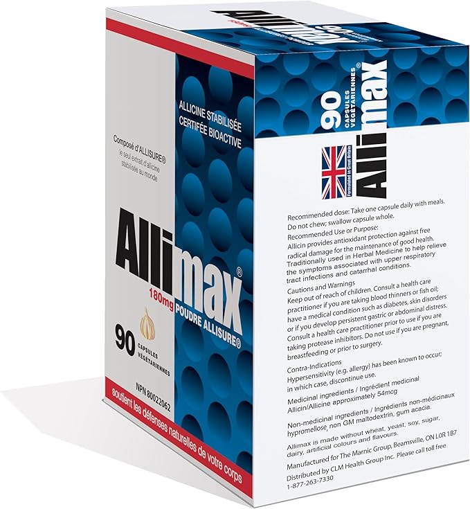 ALLIMAX 180mg 90 Capsules. Allicin Garlic Supplement to Support Your Body’s Immune Function. Contains Stabilized and Potent Bioactive Allicin Extracted from Clean &amp Sustainable Spanish Grown Garl