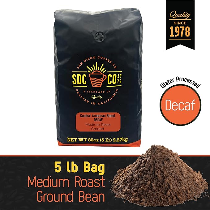 San Diego Coffee DECAF Central American Blend Medium Roast Ground Coffee 5-Pound Bag Café descafeinado molido tostado