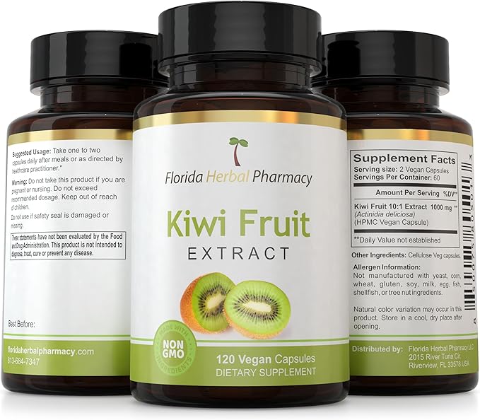Florida Herbal Pharmacy Kiwi Fruit Extract Supplement Capsules 10:1 (120 Capsules) Two Months Supply