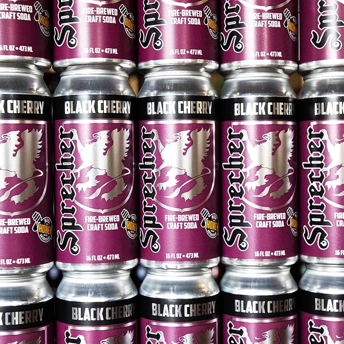 Sprecher Black Cherry Soda 16 fl oz Cans (12 Pack) Fire-Brewed with Real Honey &amp Door County Cherry Juice – Handcrafted Caffeine-Free Gourmet Beverage
