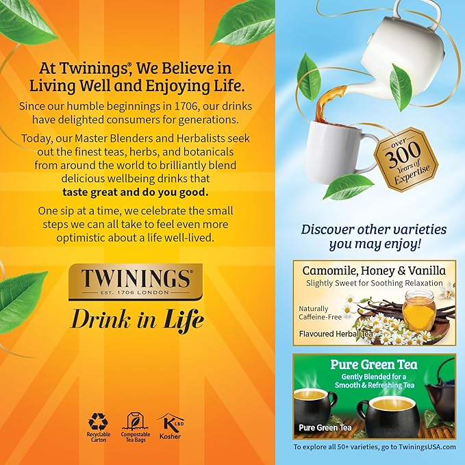 Twinings Pure Camomile Herbal Tea Individually Wrapped Bags 25 Count (Pack of 6) Calming &amp Delicate Naturally Caffeine-Free Enjoy Hot or Iced 150 Teabags