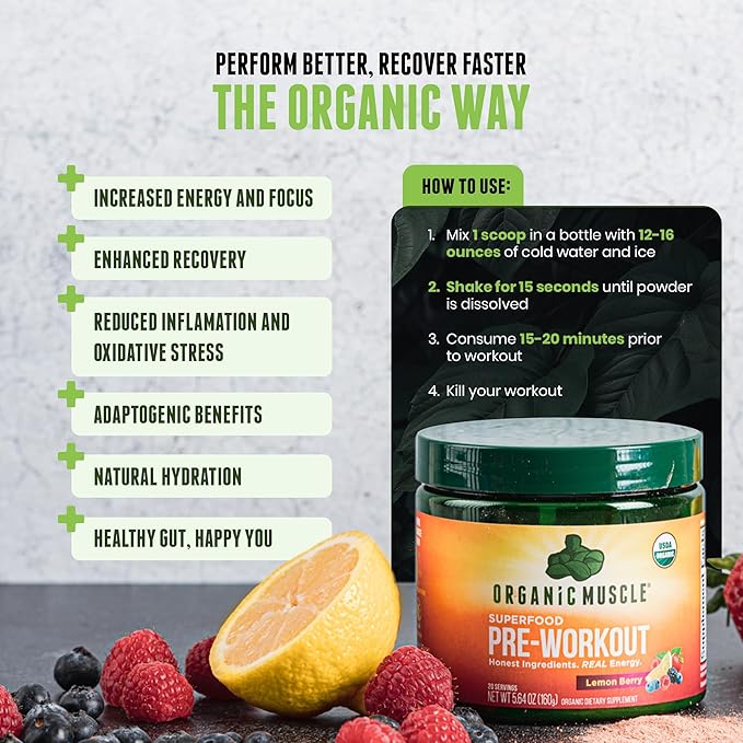USDA Organic Pre-Workout Powder Passionfruit Guava | Clean Energy Without Jitters | Natural Performance Boost | No Artificial Sweeteners | 20 Superfoods | Low Caffeine 20 Servings