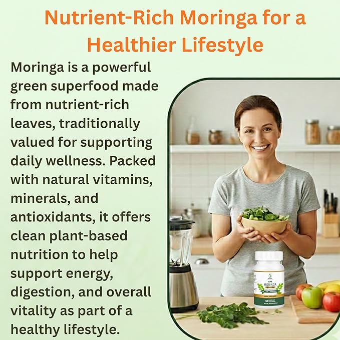 Moringa Capsules 800mg 120 Moringa Pure Capsules For Energy Immune Support Gut Health &amp Powerful Green Superfood Rich In Antioxidants Essential Vitamins &amp Amino Acids Non-GMO &amp Glute
