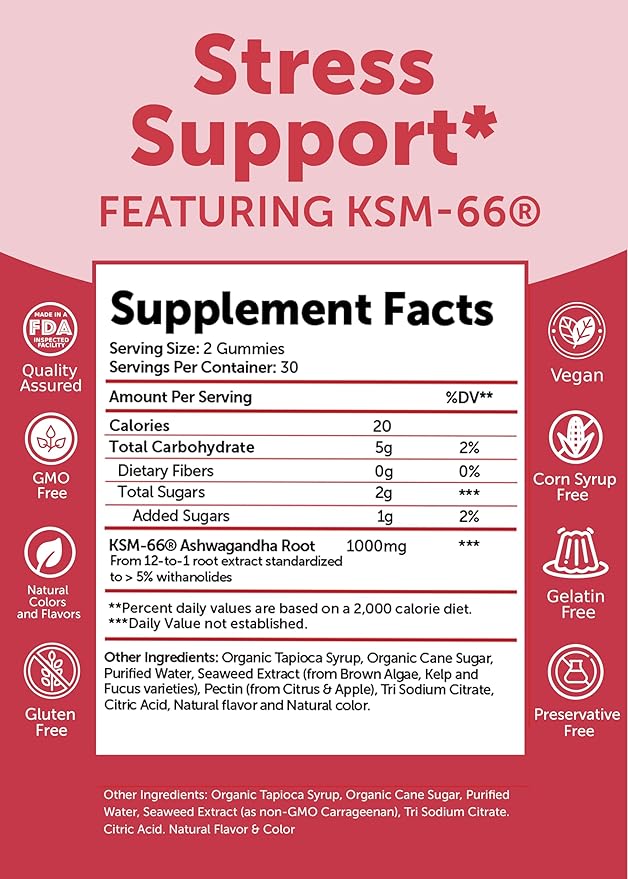Lunakai USA Manufactured KSM-66 Ashwagandha Gummies for Women &amp Men – Daily Vegan Supplement for Stress Mood &amp Sleep Support 60ct