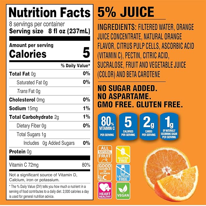 Langers 5 Calorie Orange Juice Cocktail 64 Fl Oz (Pack of 8)