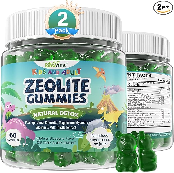 Zeolite Detox for kids &amp Adult-Sugar Free Zeolite Detox Gummies with Spirulina Chlorella Milk Thistle Magnesium Glycinate Calcium Citrate for Energy Focus Digestive Immune Antioxidant - 12