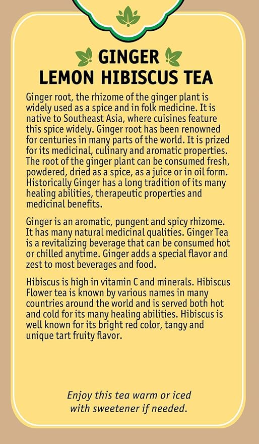 Herbal Cup Ayurveda Ginger Tea No Caffeine Organic Herbal Teas (Organic Lemon Hibiscus 16 Count (Pack of 6))