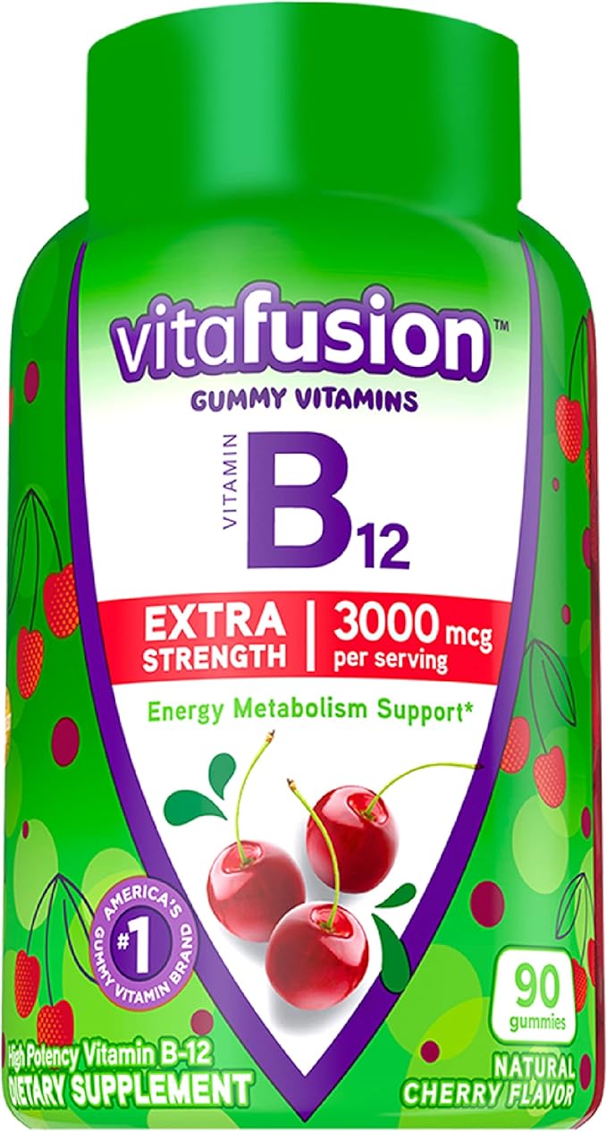 Vitafusion Melatonin 140 Count and Vitamin B12 Gummy Vitamins 90 Count Cherry Flavor for Energy Metabolism and Nervous System Support