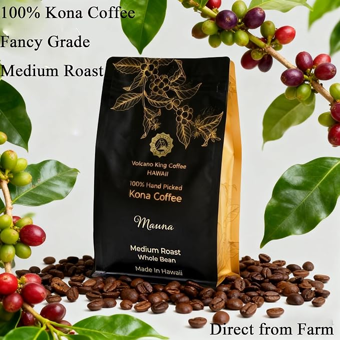 Hawaiian Kona Coffee Whole Bean Single Origin Fancy Grade Medium Roast 100% Hand Picked from Our Coffee Estate in Hawaii(Mauna 7 oz)