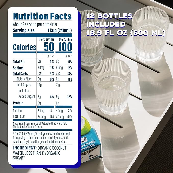 C2O - Organic Coconut Water The Original Flavor (12 Pack) - Made with Fresh Coconut Water - Plant Based Non GMO - Natural Hydration Essential Electrolytes &amp Potassium - 12 Tetra Packs 16.9 FL