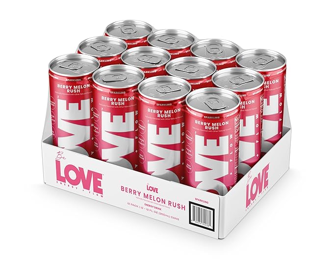 Be LOVE Energy + Flow – 80mg Natural Caffeine L-Theanine &amp Alpha-GPC for Clean Calm Focus – Zero Sugar Low Calorie 100% DV B-Vitamins – Non-GMO Vegan – 12 fl oz (Pack of 12) (Berry Melon Rush)