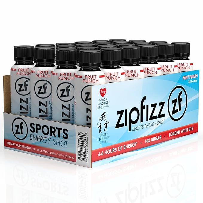 Zipfizz Sport Energy Shot Fruit Punch 4oz Hydration B12 Nitric Oxide Blend (24 Count)