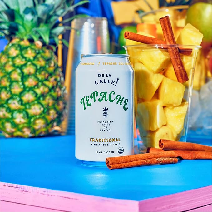 De La Calle Tepache - Pineapple Spice - Modern Mexican Soda - Craft Fermented Pineapple Sparkling Beverage - Certified Organic Antioxidant Rich Non-Alcoholic Healthy Soda Low Sugar Low Calorie N