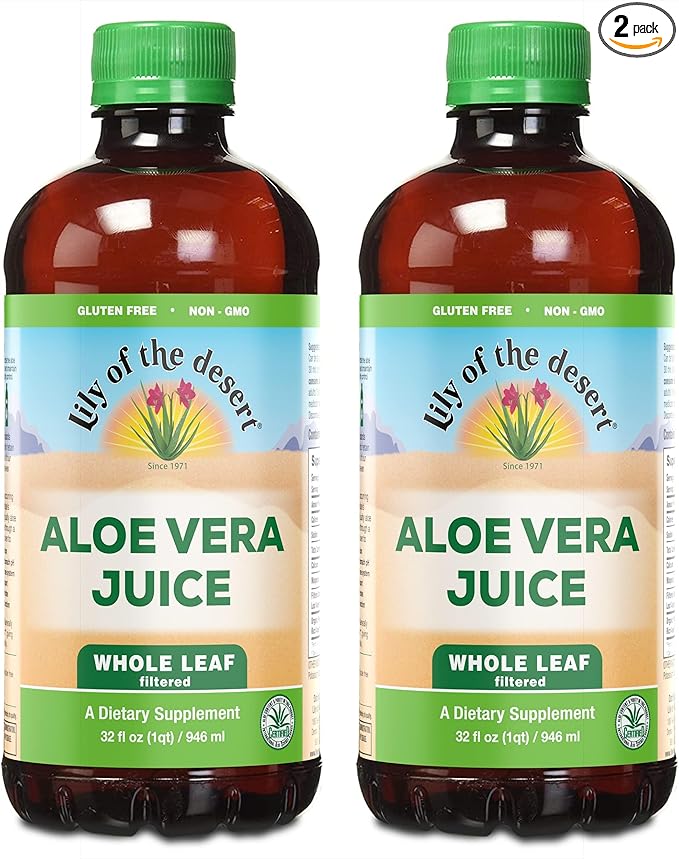 Lily of the Desert Aloe Vera Juice - Whole Leaf Filtered Aloe Vera Drink Non-GMO Aloe Juice with Natural Digestive Enzymes for Gut Health Stomach Relief Wellness Glowing Skin 32 Fl Oz (Pack of 2)