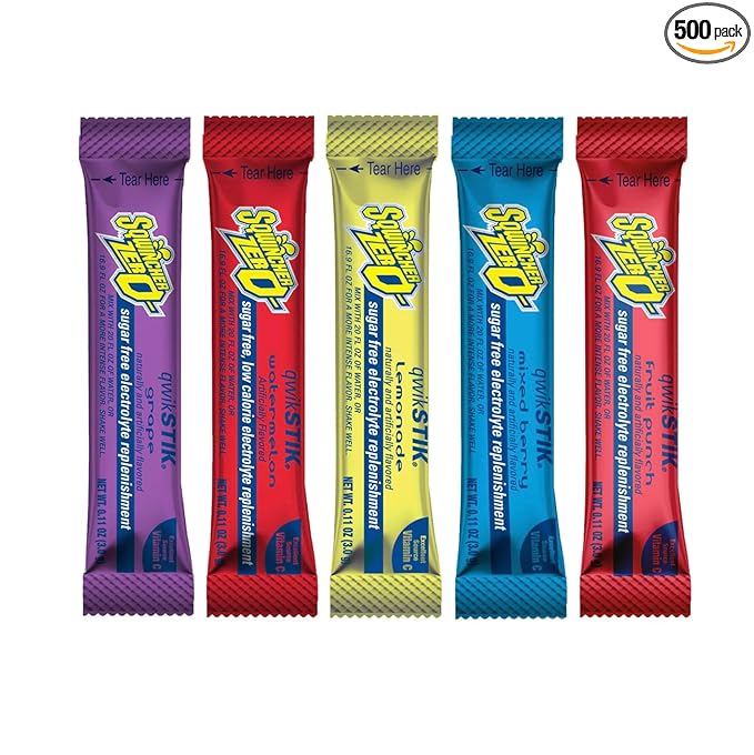 500 Qwik Stiks Sugar-Free Electrolyte Powdered Beverage Mix - Assorted Popular Flavors (grape watermelon lemonade mixed berry fruit punch)
