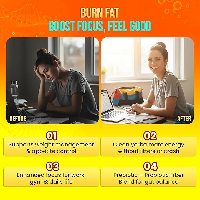 OVIA Yerba Mate Tea Instant Powder for Weight Loss with Vitamin D3 &amp B12 and Lion’s Mane – Prebiotics &amp Probiotics for Clean Energy Focus &amp Digestive Support | Zero Sugar - Peach Mango - 3